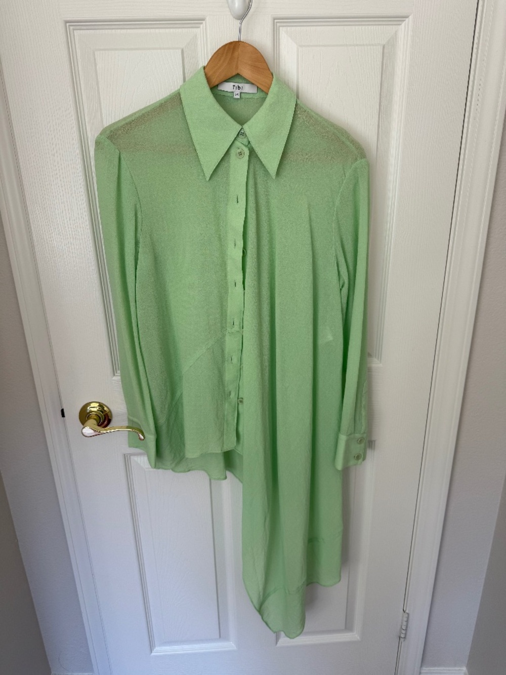 Tibi Airy Gauze Asymmetric Draped Shirt